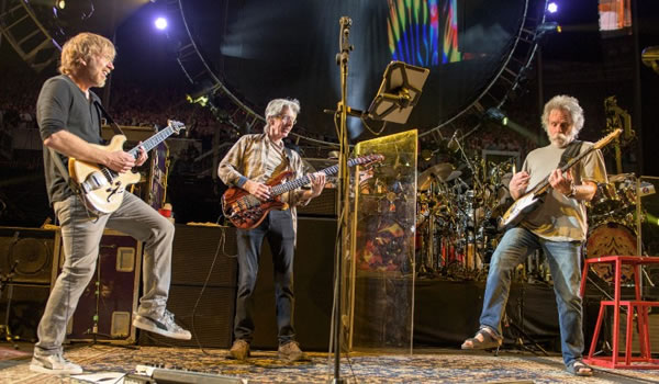 Trey Anastasio, Philip Lesh and Bob Weir of The Grateful Dead performing at Soldier Field in Chicago this past weekend. Photo by Jay Blakesberg / Invision / AP.